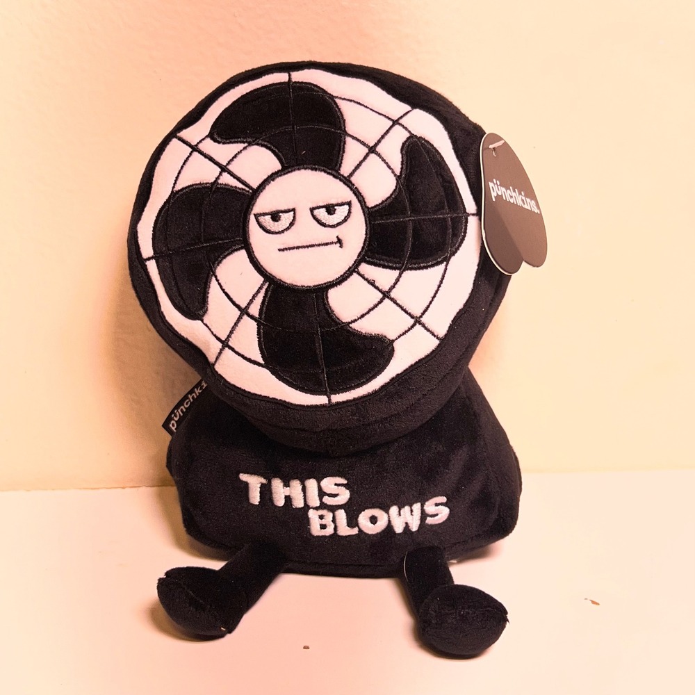 Punchkins 7" This Blows Fan Plush Black White Sarcastic Novelty Weighted Toy‎